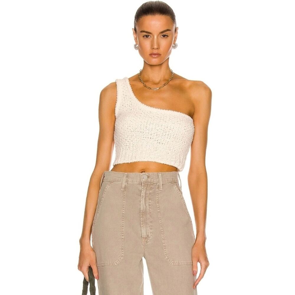 Jonathan Simkhai Delilah One Shoulder Bouclé Knit Top Asymmetrical Cream S